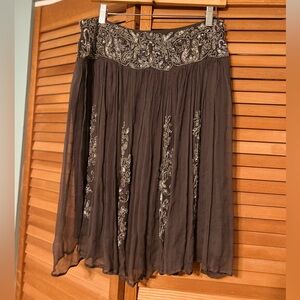 Spiegel gray A-Line Skirt with Silver Embroidery